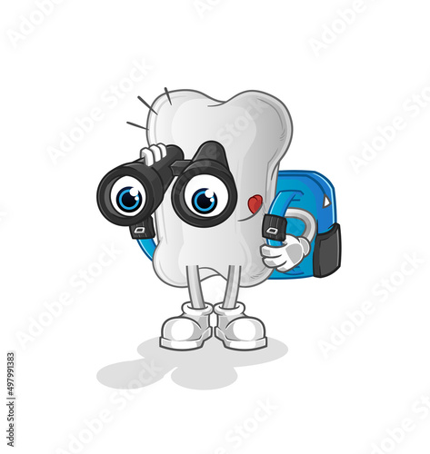dog bone with binoculars character. cartoon mascot vector