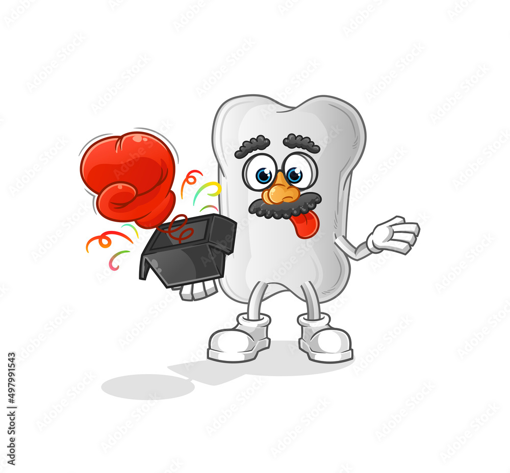 Fototapeta premium dog bone prank glove in the box. cartoon mascot
