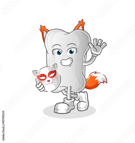 dog bone japanese fox character. cartoon mascot