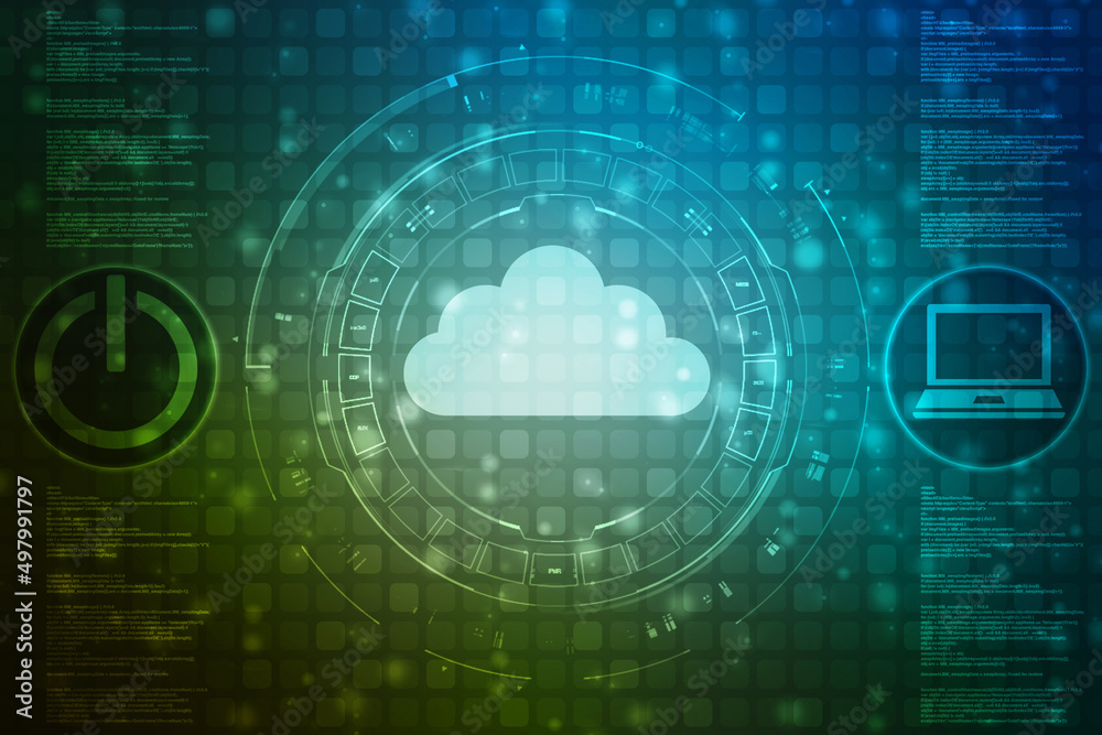 2d illustration of Cloud computing, Digital Cloud computing Concept background. Cyber technology, internet data storage, database and data server concept 2d illustration of Cloud computing, Digital Cloud computing Concept background. Cyber technology, internet data storage, database and data server concept