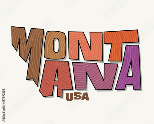 State of Montana with the name distorted into state shape. Pop art style vector illustration for stickers, t-shirts, posters, social media and print media.