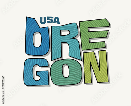 State of Oregon with the name distorted into state shape. Pop art style vector illustration for stickers, t-shirts, posters, social media and print media.