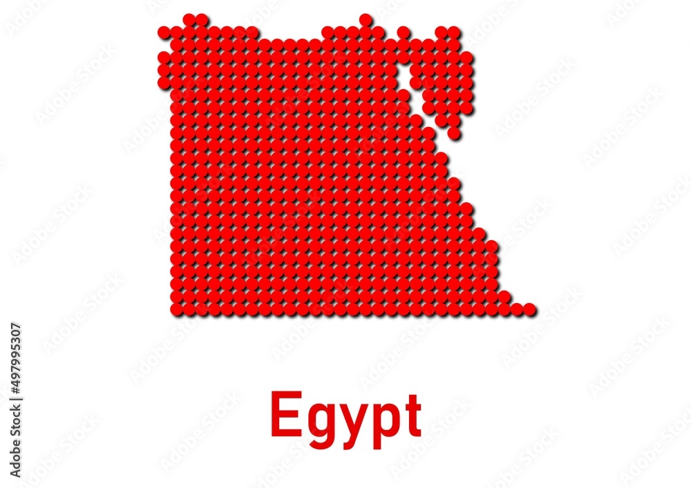 Egypt map, map of Egypt made of red dot pattern and name.