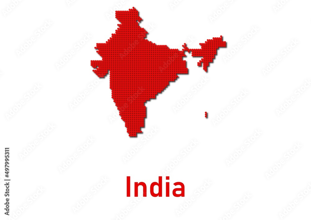 India map, map of India made of red dot pattern and name.