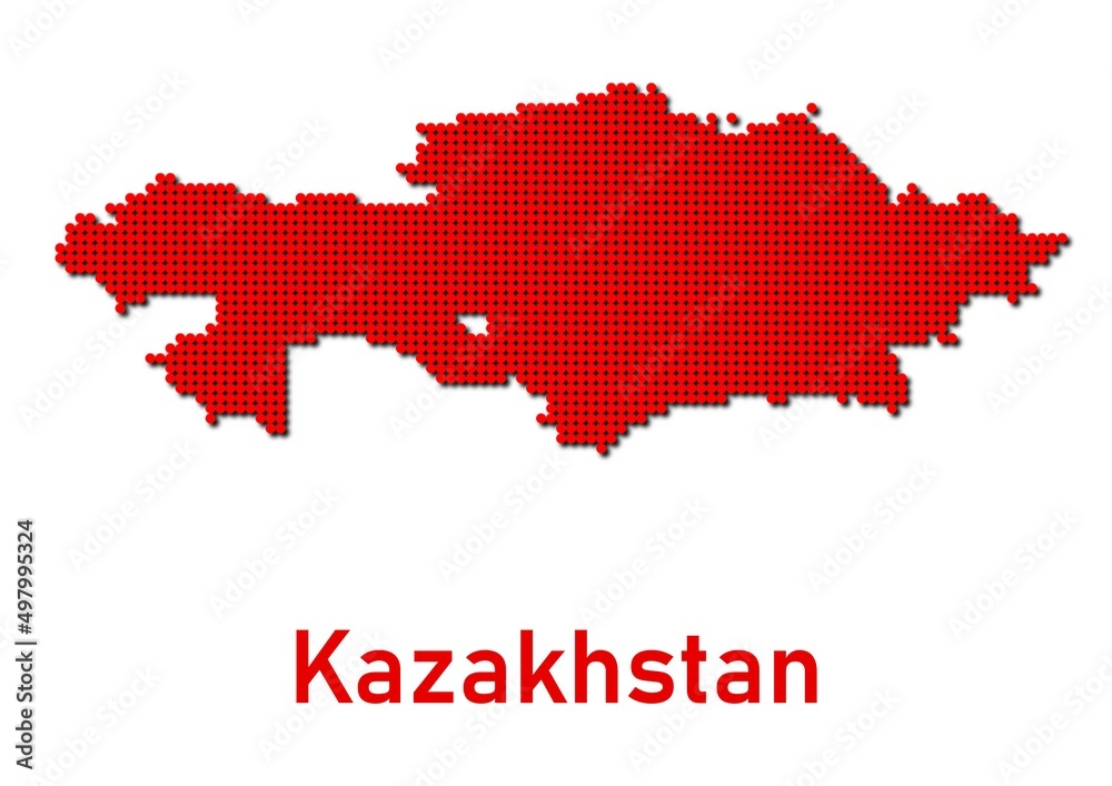 Obraz premium Kazakhstan map, map of Kazakhstan made of red dot pattern and name.