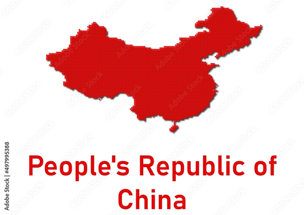 People's Republic of China map, map of People's Republic of China made of red dot pattern and name.