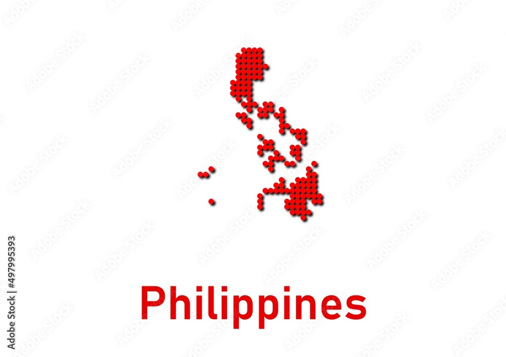 Philippines map, map of Philippines made of red dot pattern and name.