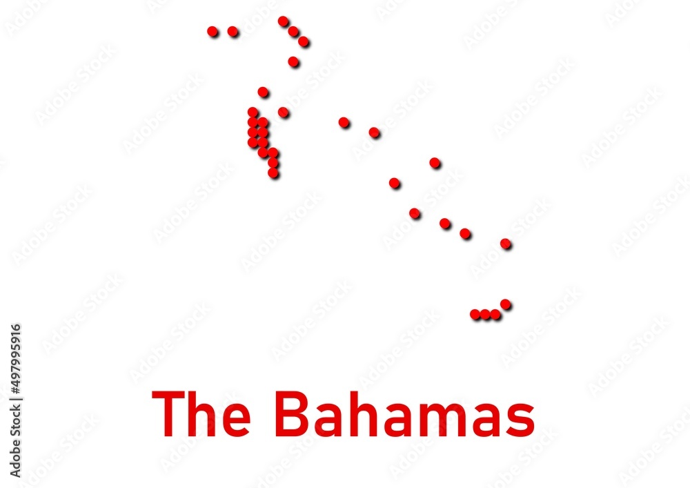The Bahamas map, map of The Bahamas made of red dot pattern and name.