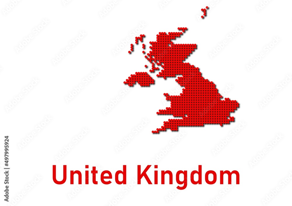 United Kingdom map, map of United Kingdom made of red dot pattern and name. United Kingdom map, map of United Kingdom made of red dot pattern and name.