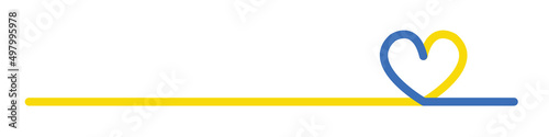 Love Ukraine line art ribbon. Blue and yellow vector heart for footer, colors of Ukrainian flag