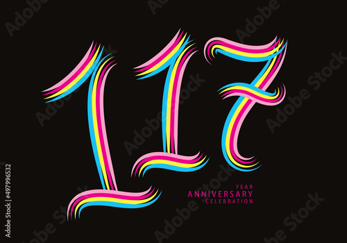 117 years anniversary celebration logotype colorful line vector, 117th birthday logo, 117 number, Banner template, vector design template elements for invitation card and poster.