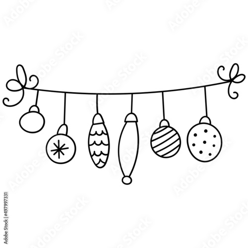 Holiday dividing line, ornaments border isolated