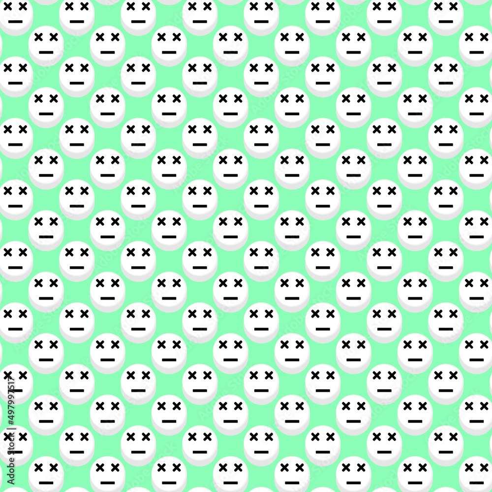 cartoon little white face hand drawing doodle style vector illustration Seamless pattern on green background design wallpaper.