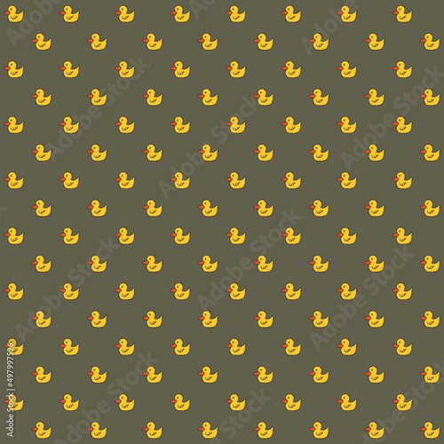 cartoon little yellow duck hand drawing doodle style vector illustration Seamless pattern on brown background design wallpaper.