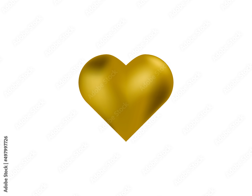 Golden realistic heart. 3d vector illustration of metallic heart shape. Valentines day or wedding sign. Love concept.
