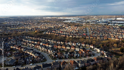 view of the city through a drone. This is the aerial view of the city of Brampton.