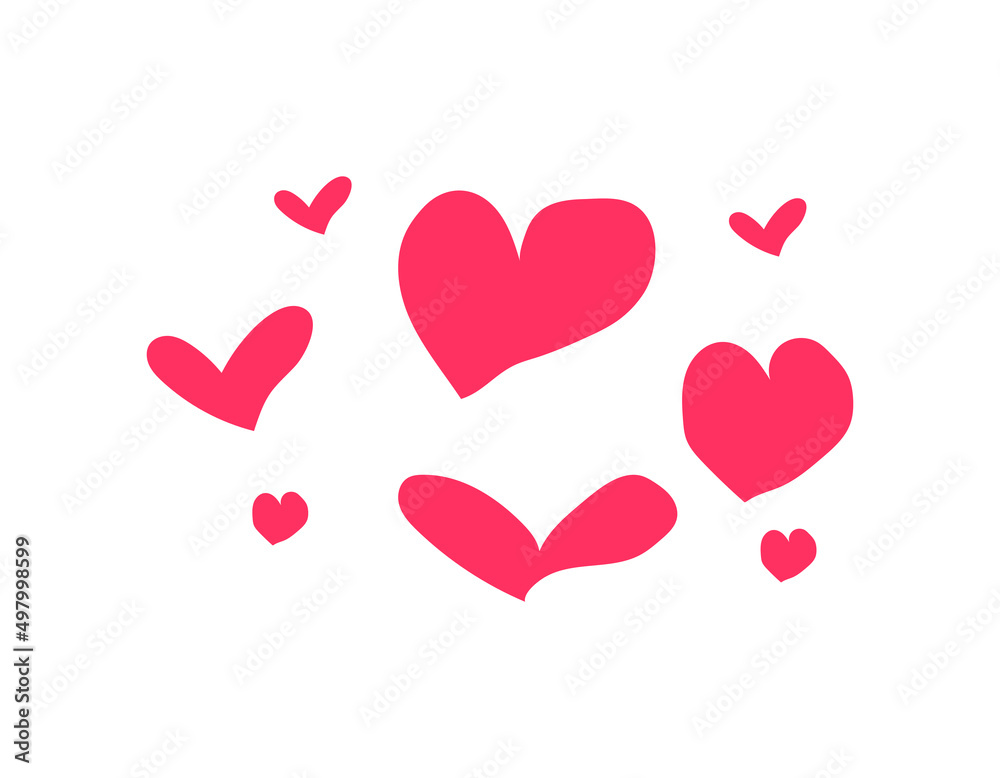 Set of various simple red vector heart icons.