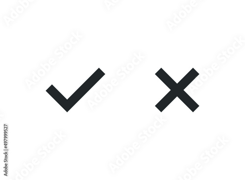 Check mark icons for web. Checkmark X symbols on white isolated background.