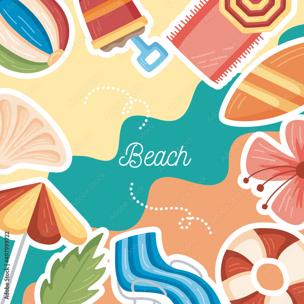 Fototapeta premium beach lettering and icons