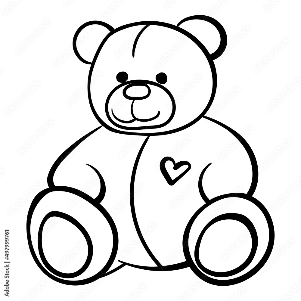 Cartoon lovely Teddy Bear children's toy black and white monochrome vector line art isolated Cartoon lovely Teddy Bear children's toy black and white monochrome vector line art isolated