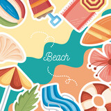 beach lettering and icons