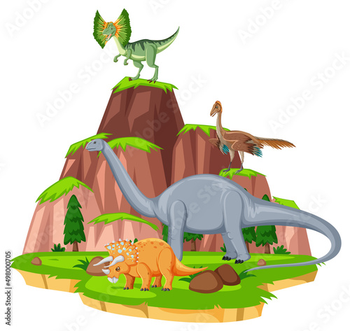 Scene with dinosaurs brontosaurus on island