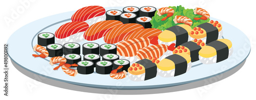Japanese food with sushi in a plate