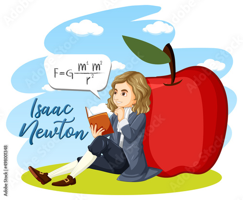 Portrait of Isaac Newton in cartoon style