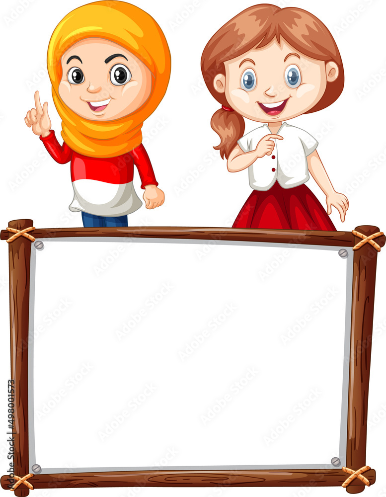 Board template with happy kids Board template with happy kids