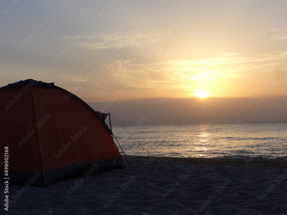 Tents on the Beach at Sunrise
