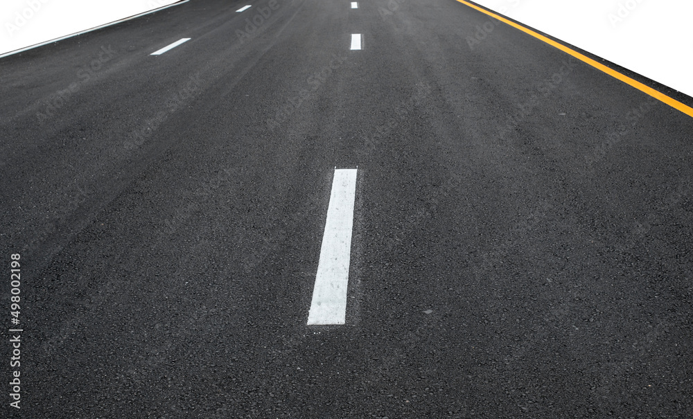 Asphalt road with white stripes, isolated on white background. New way, Empty asphalt highway. Asphalt road with white stripes, isolated on white background. New way, Empty asphalt highway.