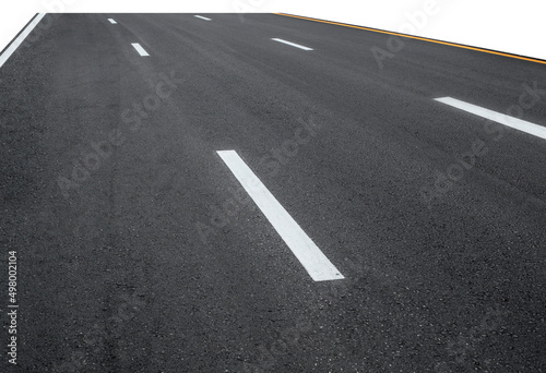 Asphalt road with white stripes, isolated on white background. New way, Empty asphalt highway. © chathuporn
