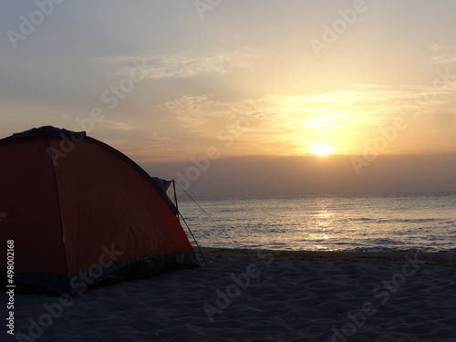 Tents on the Beach at Sunrise