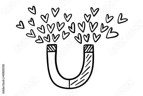magnet cartoon doodle, love heart concept. Love, affection, kindness concept. Sketch outline