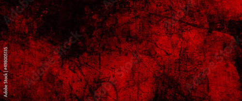 Red grunge texture background of cement plaster wall with cracks, red grunge wall texture. dark red grunge background. Horror Cement texture, wall full of scratches, Scary dark wall, grungy cement. photo