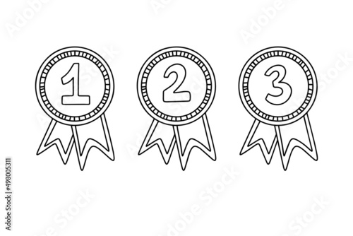 Winner award hand drawn outline doodle icon. Round label badge. award set