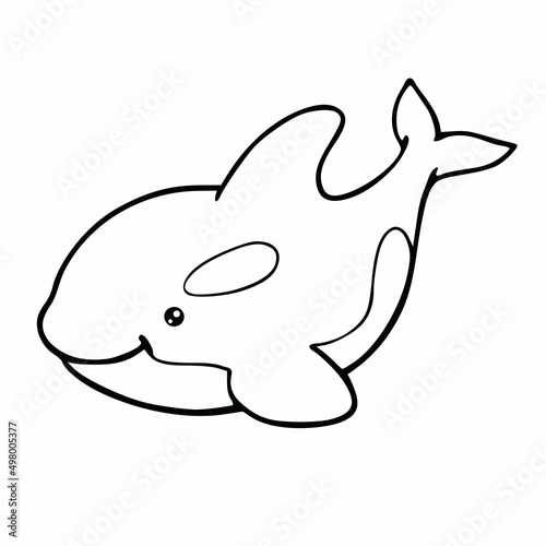 Kids coloring book of killer whale. Vector illustration outline drawing. Isolated line drawing cute cartoon animal underwater world printable clipart.