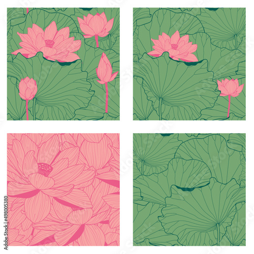Seamless pattern with natural ornament. Asian lotus flower on a golden background
