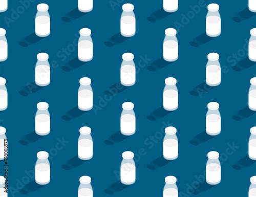 Milk bottle 3d isometric seamless pattern  World Milk Day 2022 concept design poster and social banner post horizontal illustration isolated on blue background with space  vector eps 10