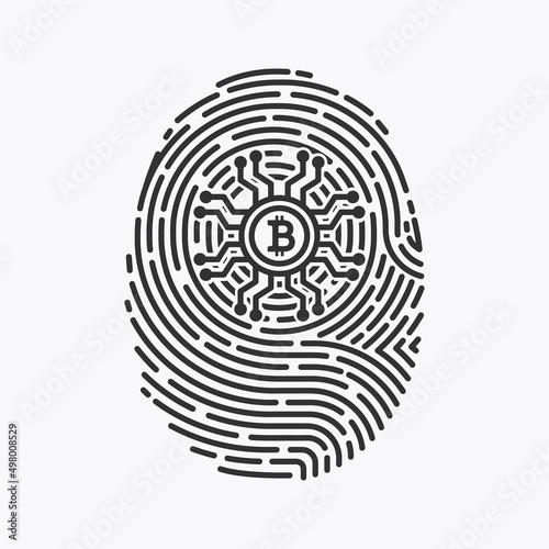 Concept of cryptocurrency digital security, fingerprint DNA vector illustration.