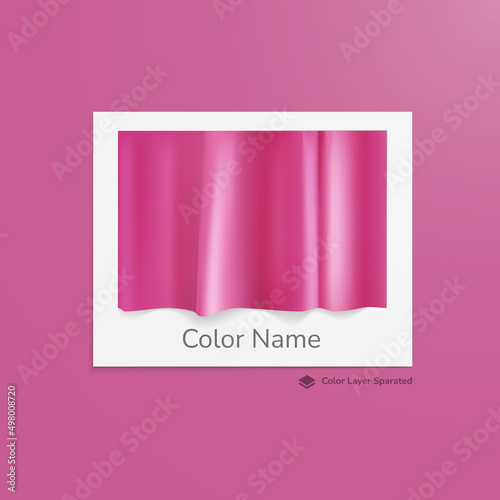 Realistic fabric color swatches or card mockup on white paper for moodboard or color showcase
