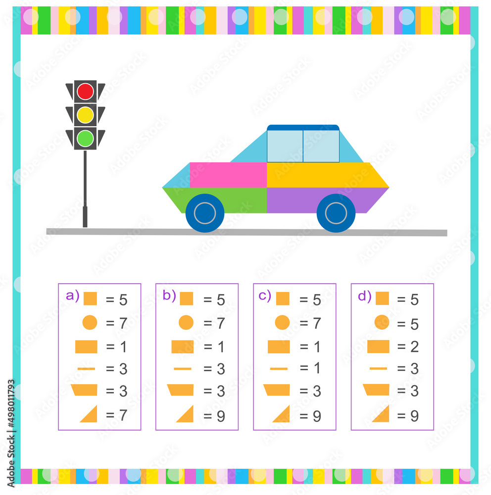Naklejka premium Math game for kıds. Need to find the correct answer. Practice worksheet. Vector illustration. Flat style design.(Answer is b)