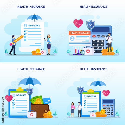 Health insurance concept. Big clipboard with document on it under the umbrella. vector illustration	