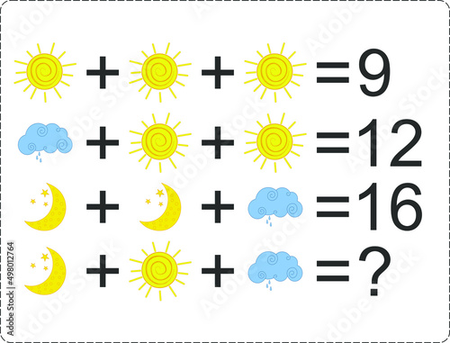 Mathematics educational game for children. Advanced level. Learning multiplication, addition, subtraction equations worksheet for kids. Math Puzzle For logical thinking.