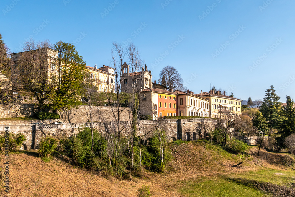 View at the buildings and nature in Bergamo Alta in Italy