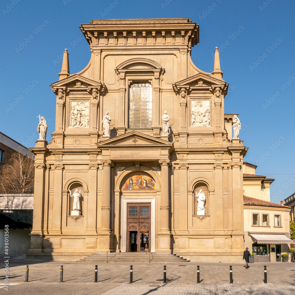 View at the Church of Saint Bartolomeo and Stephan in the streets of Bergamo - Italy