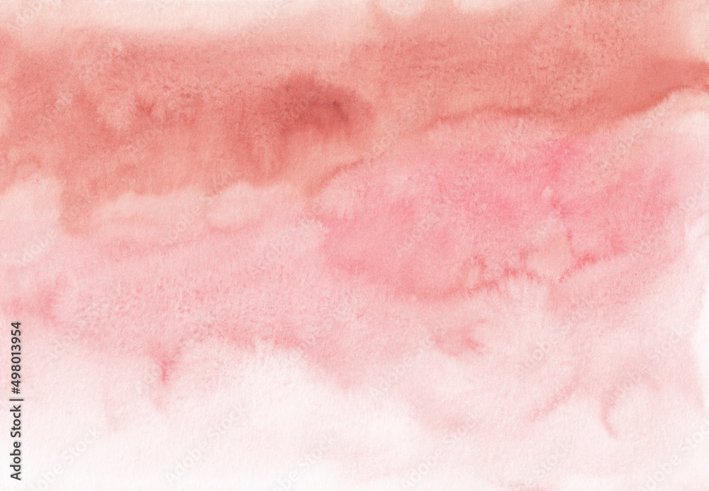 Watercolor pastel coral ombre background texture, hand painted. Aquarelle light pink and white gradient backdrop, stains on paper. Artistic painting wallpaper.