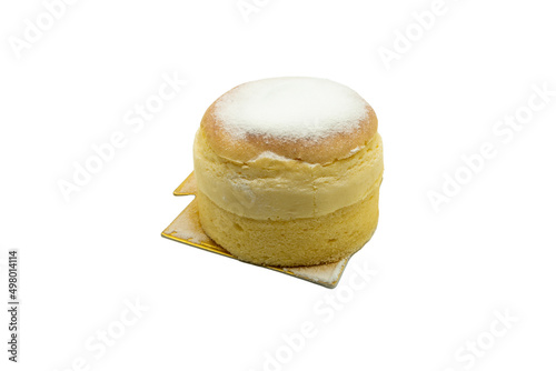 Japanese cheesecake in a round shape on white background photo