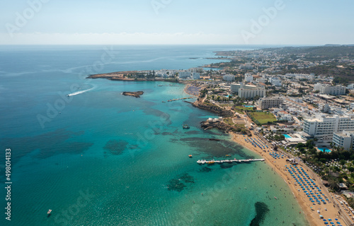 Beaches and hotels of the first line of the Mediterranean Sea in Protaras, Cyprus, aerial view © Игорь Кляхин