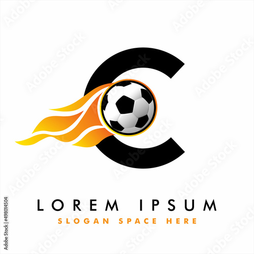 Soccer Football Logo On Letter C Sign. English Alphabet set with Football graphics vector, Soccer Ball on Letter Logo Design. football ball logo design